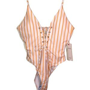 Stylish Swimwear Striped One Pc Swimsuit Sm